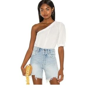 Rails Womens Jayla Top One Shoulder Puff Sleeve Lightweight Blouse White XL NWT